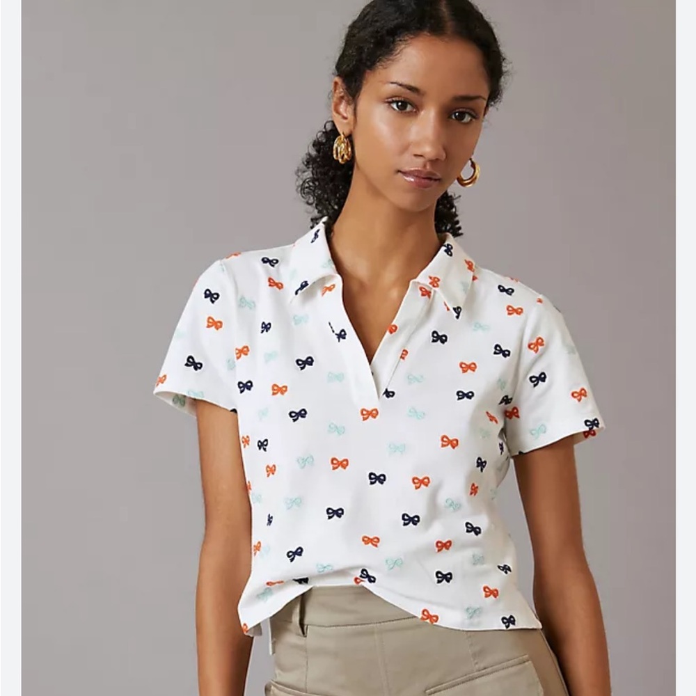 Anthropologie Maeve Embroidered Polo Shirt size Large